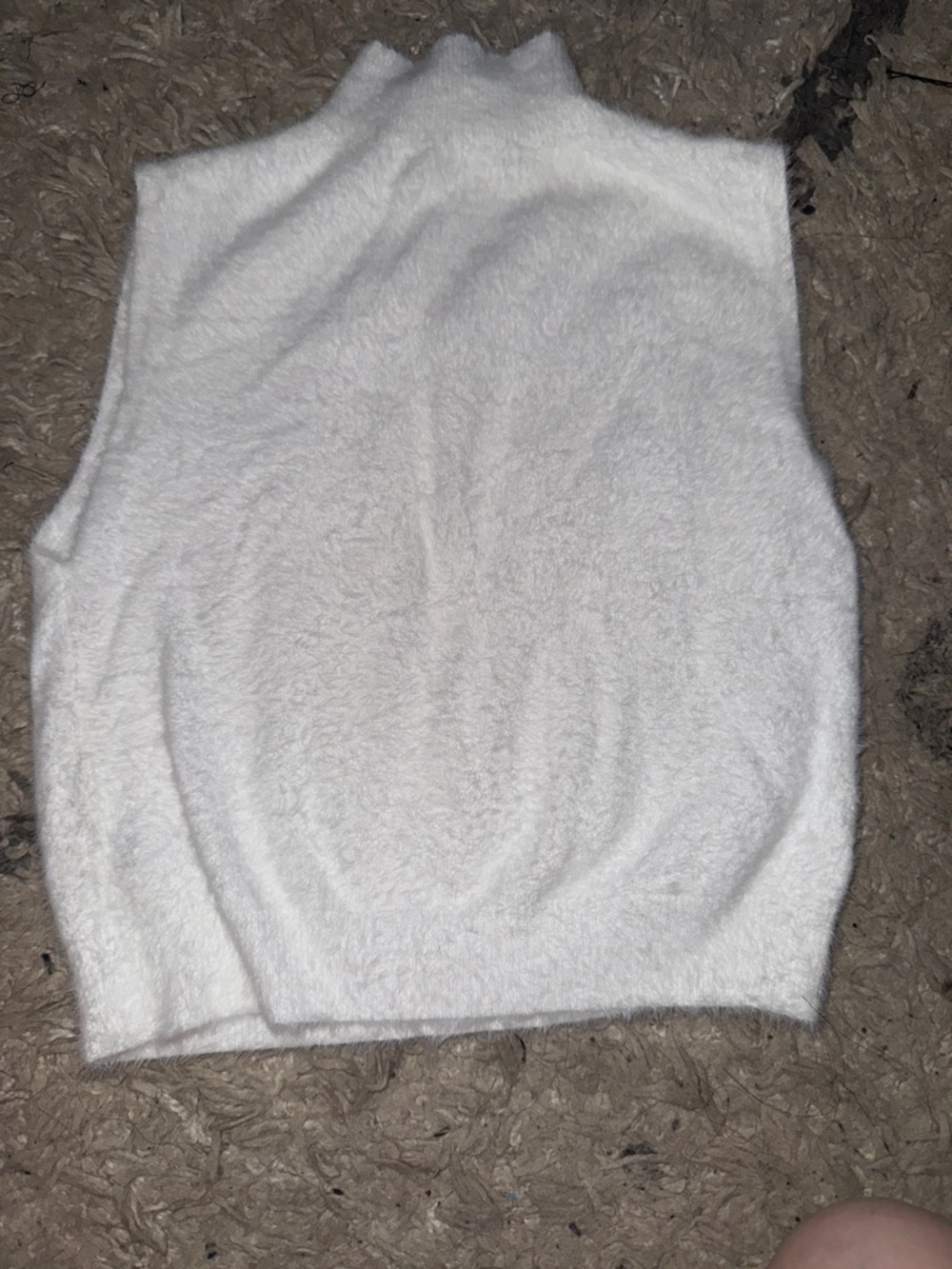 Cozy White Fuzzy Sleeveless Moc Neck Sweater